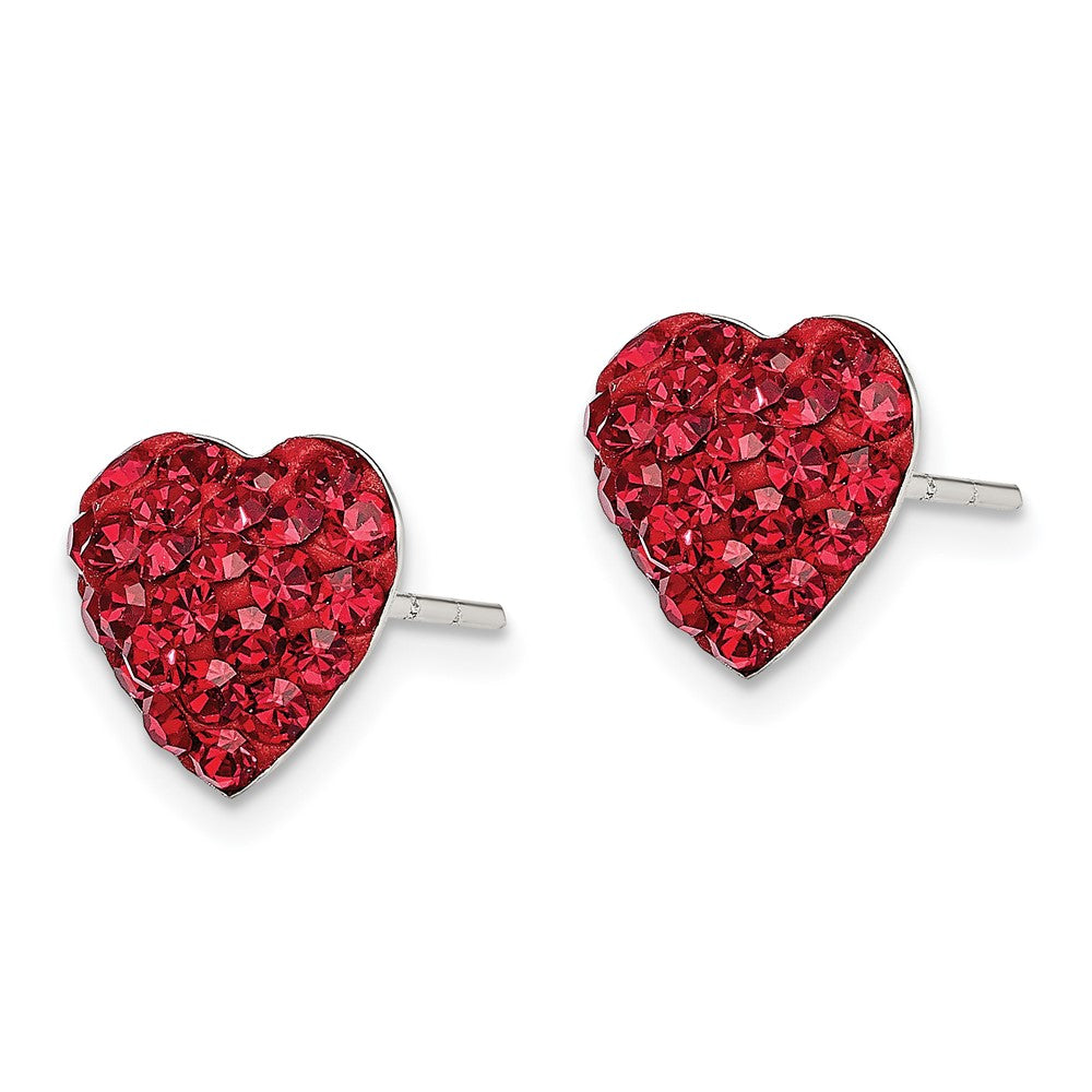 Sterling Silver Rhodium-Plated Red Preciosa Crystal Heart Post Earrings