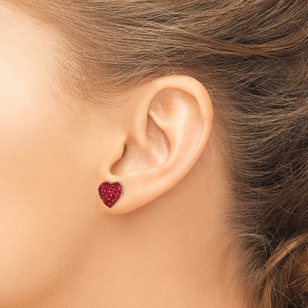 Sterling Silver Rhodium-Plated Red Preciosa Crystal Heart Post Earrings
