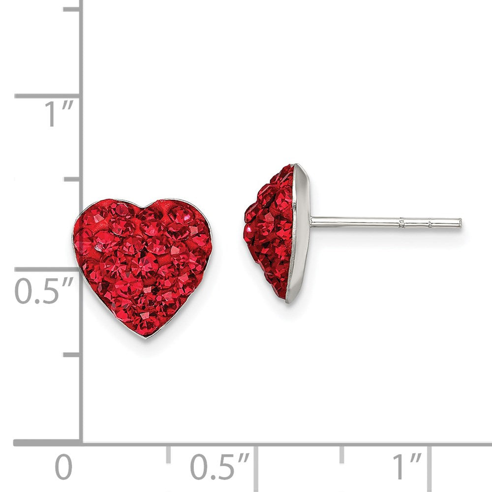 Sterling Silver Rhodium-Plated Red Preciosa Crystal Heart Post Earrings