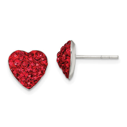 Sterling Silver Rhodium-Plated Red Preciosa Crystal Heart Post Earrings