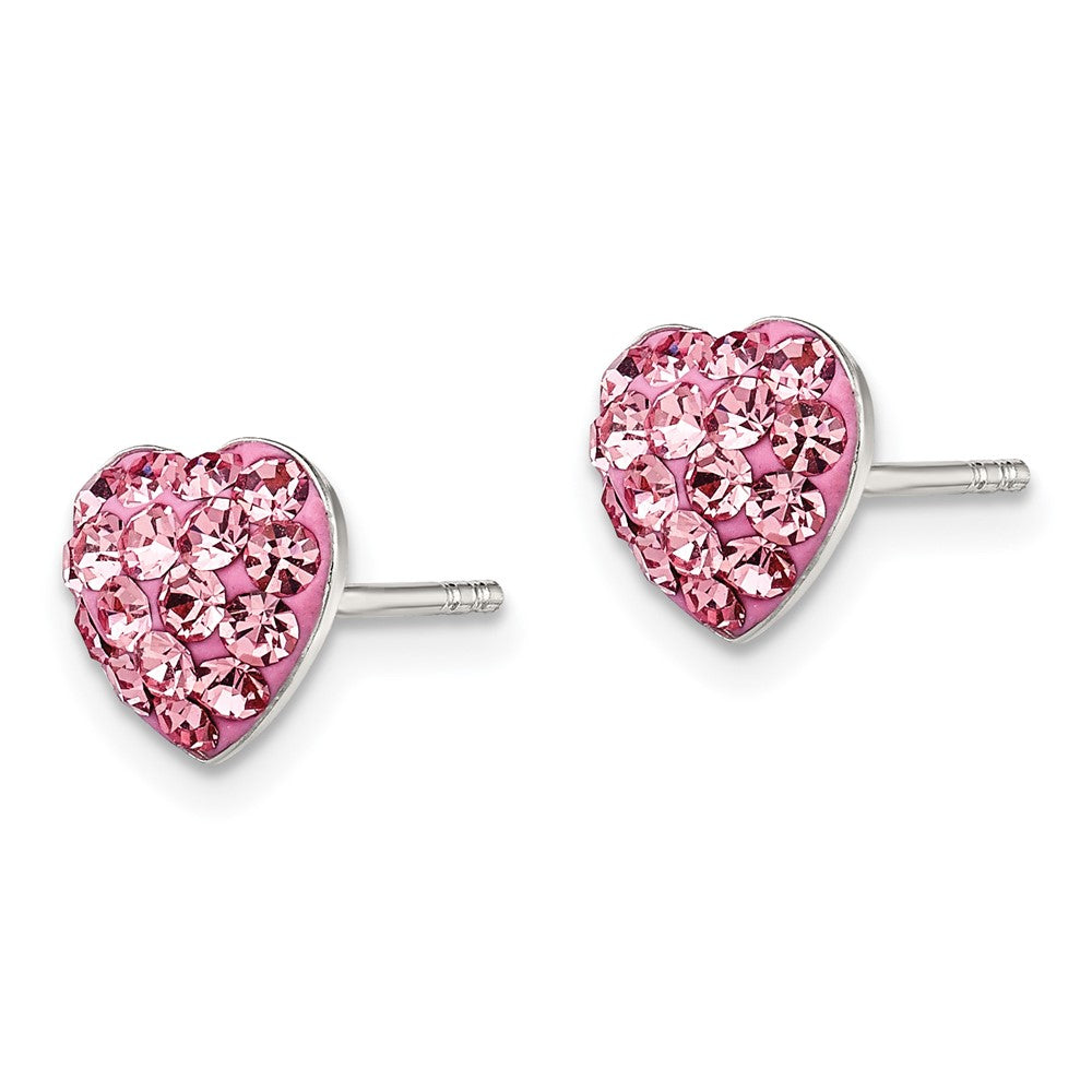 Sterling Silver Rhodium-Plated Pink Preciosa Crystal Heart Post Earrings