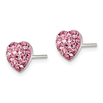 Sterling Silver Rhodium-Plated Pink Preciosa Crystal Heart Post Earrings