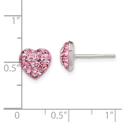 Sterling Silver Rhodium-Plated Pink Preciosa Crystal Heart Post Earrings