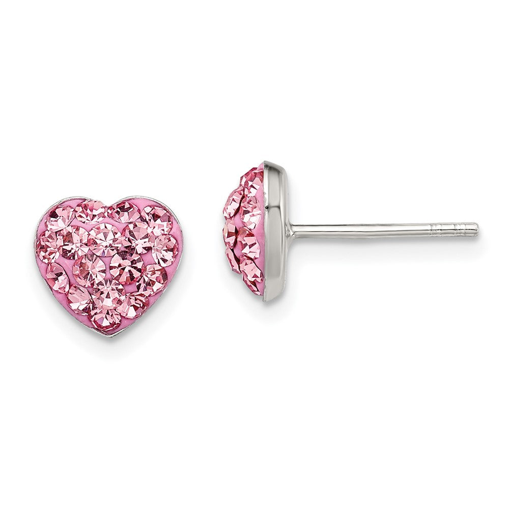 Sterling Silver Rhodium-Plated Pink Preciosa Crystal Heart Post Earrings