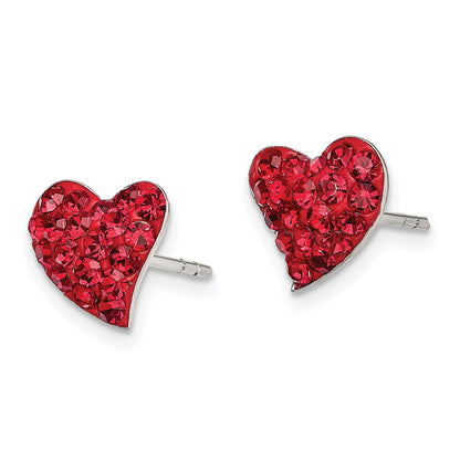 Sterling Silver Rhodium-Plated Red Preciosa Crystal Heart Post Earrings