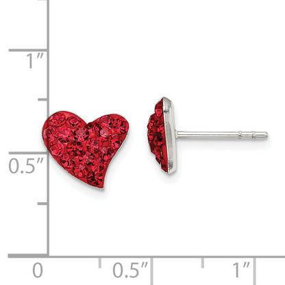 Sterling Silver Rhodium-Plated Red Preciosa Crystal Heart Post Earrings