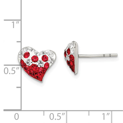Sterling Silver Rhod-Plated Red And White Preciosa Crystal Heart Earrings