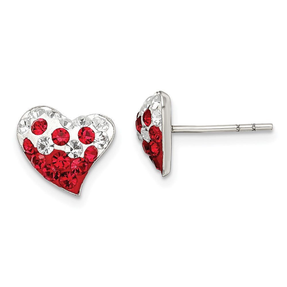 Sterling Silver Rhod-Plated Red And White Preciosa Crystal Heart Earrings