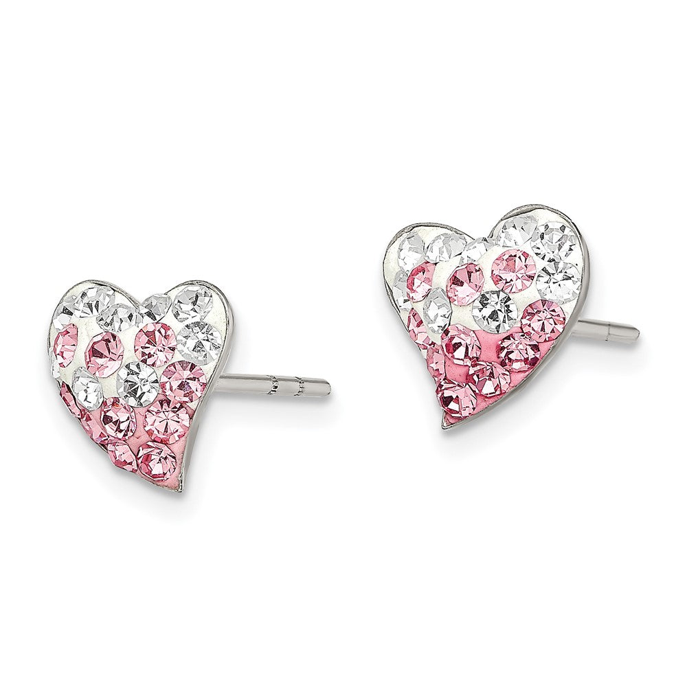 Sterling Silver Rhod-Pltd Pink/White Preciosa Crystal Heart Post Earrings