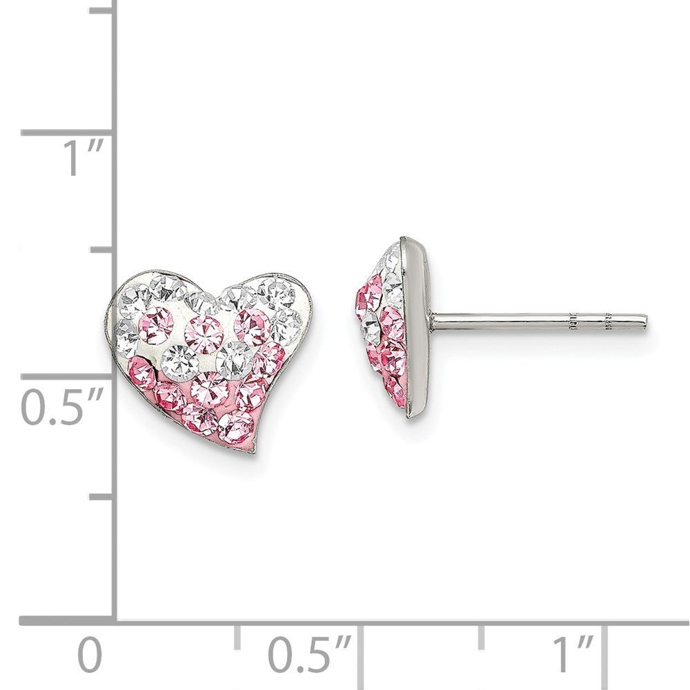 Sterling Silver Rhod-Pltd Pink/White Preciosa Crystal Heart Post Earrings