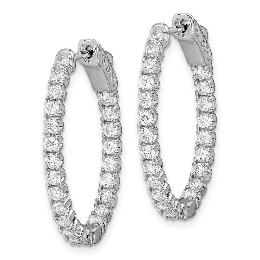 Sterling Silver Shimmer Rhodium-Plated 46 Stone 2.0mm Cz In And Out Oval Hinged Hoop Earrings