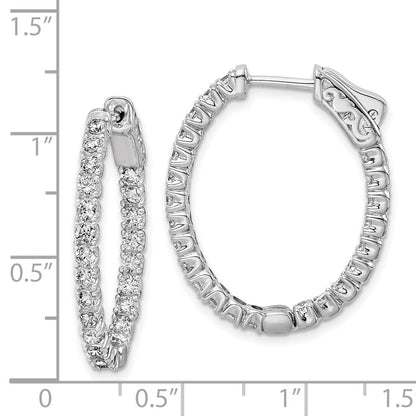 Sterling Silver Shimmer Rhodium-Plated 46 Stone 2.0mm Cz In And Out Oval Hinged Hoop Earrings