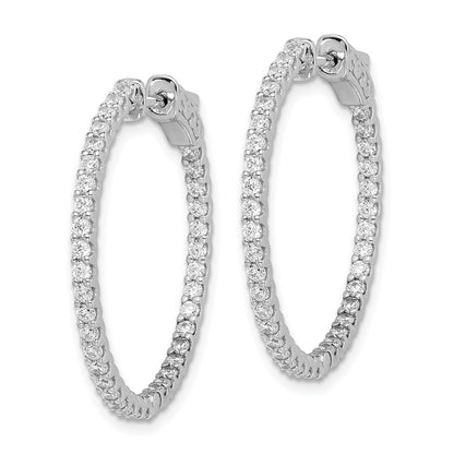 Sterling Silver Shimmer Rhodium-Plated 74 Stone 1.7mm Cz In And Out Round Hinged Hoop Earrings