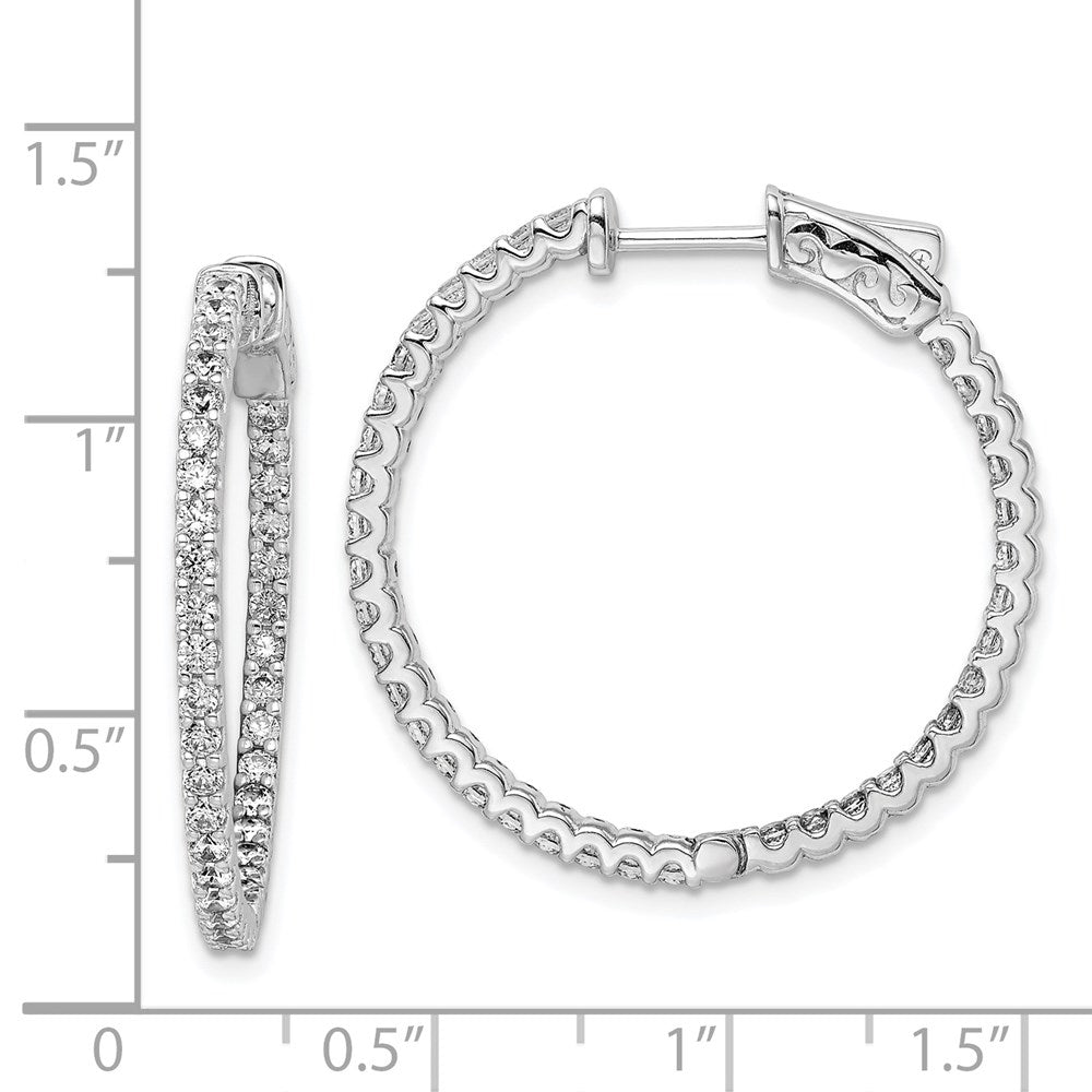 Sterling Silver Shimmer Rhodium-Plated 74 Stone 1.7mm Cz In And Out Round Hinged Hoop Earrings