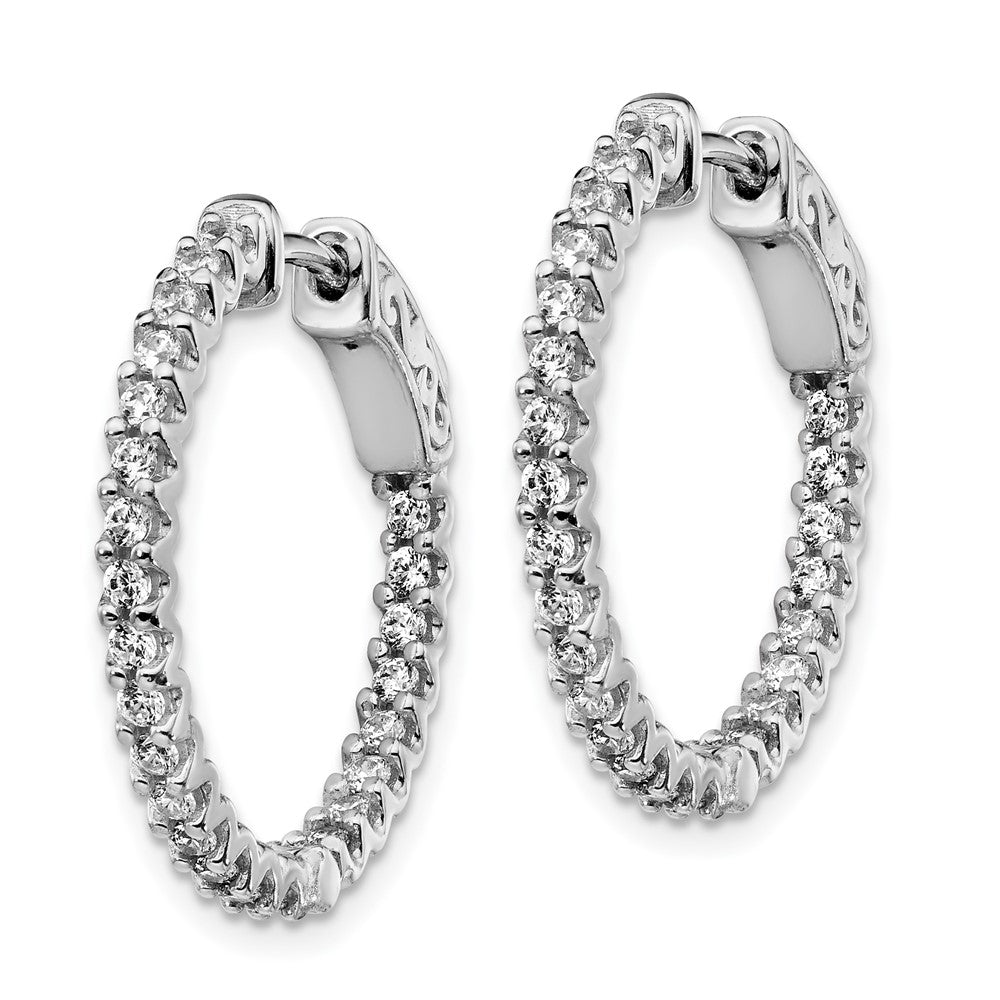 Sterling Silver Shimmer Rhodium-Plated 48 Stone 1.7mm Cz In And Out Round Hinged Hoop Earrings