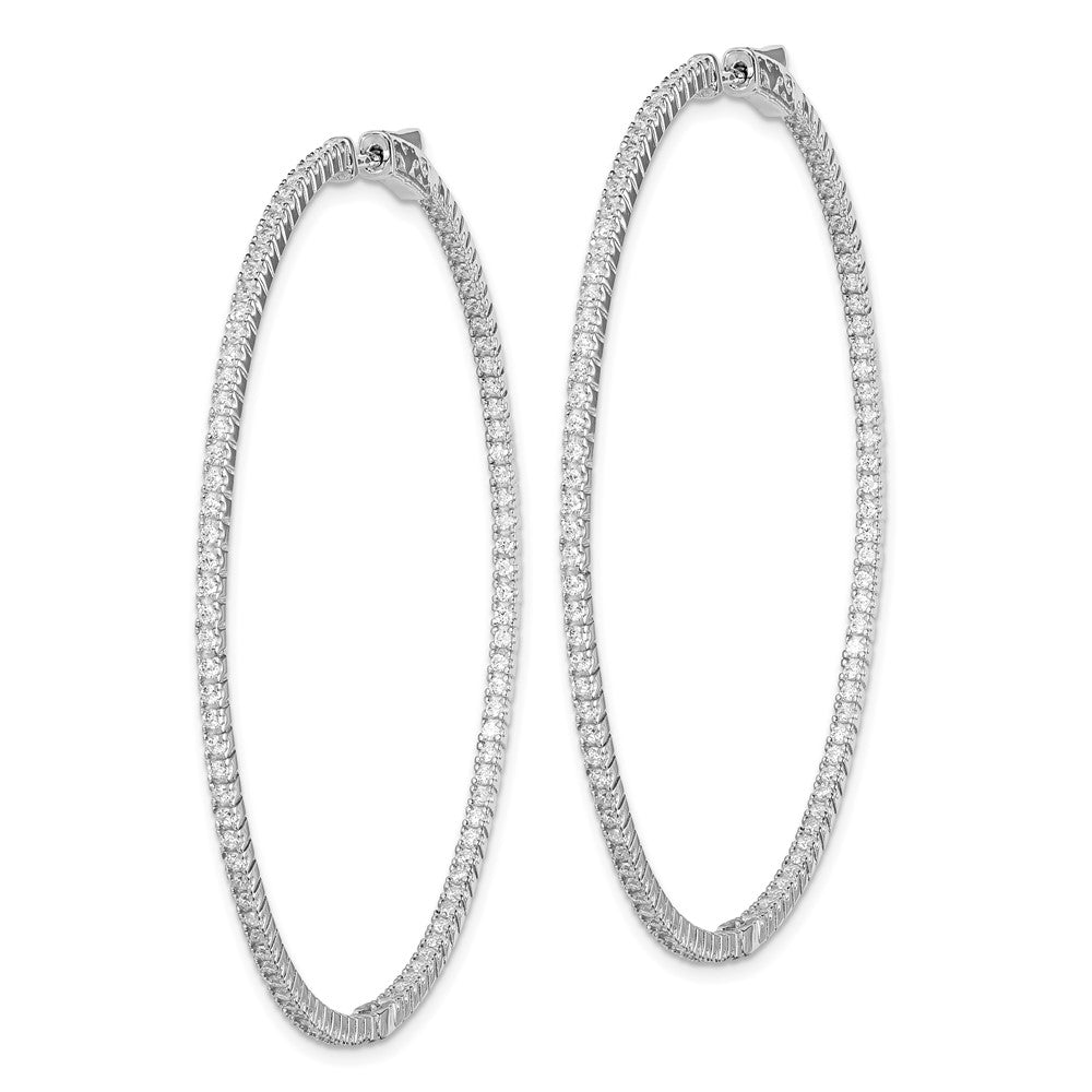 Sterling Silver Shimmer Rhodium-Plated 194 Stone 1.25mm Cz In And Out Round Hinged Hoop Earrings