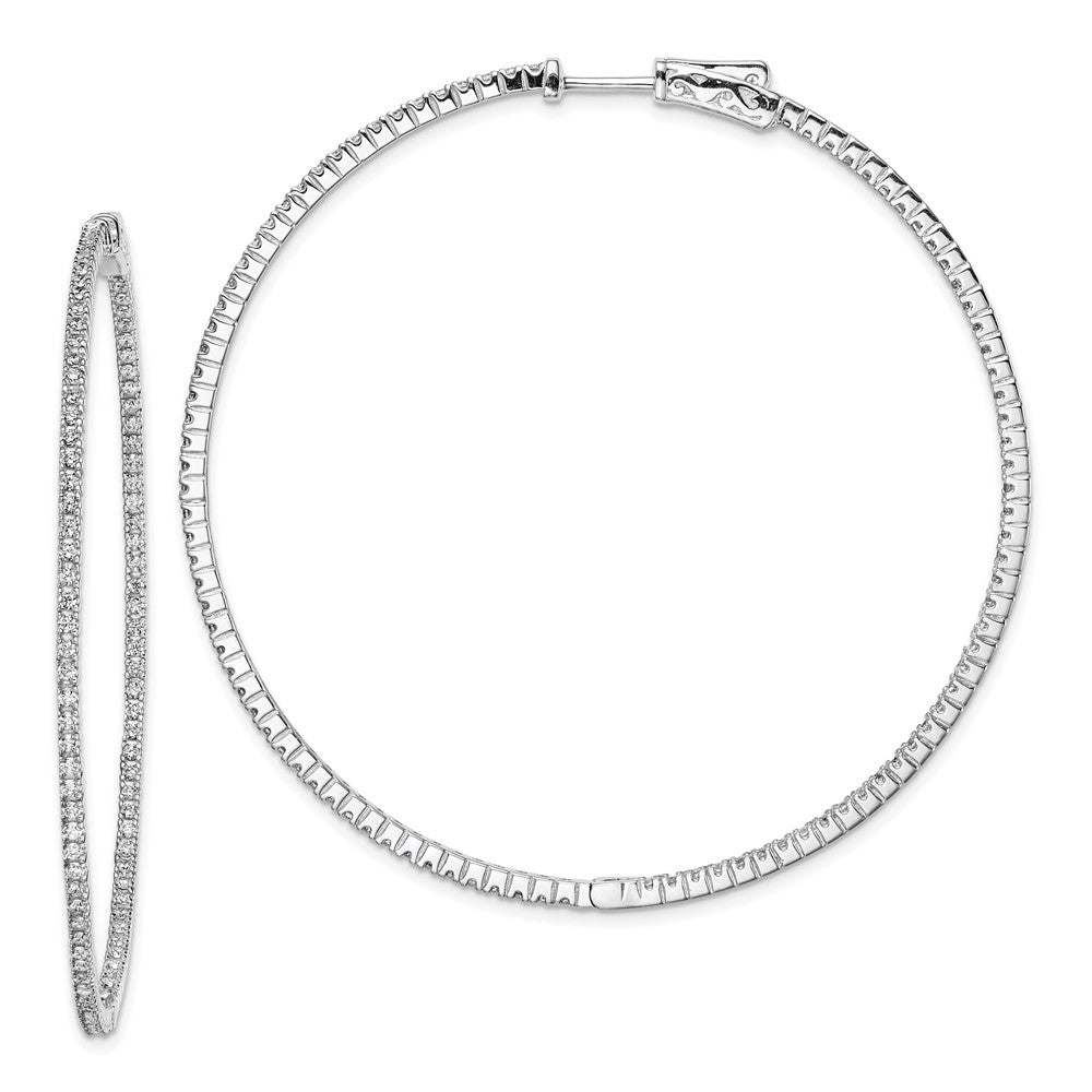 Sterling Silver Shimmer Rhodium-Plated 194 Stone 1.25mm Cz In And Out Round Hinged Hoop Earrings