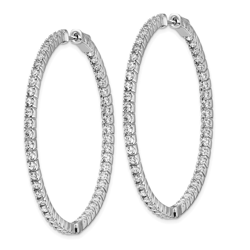 Sterling Silver Shimmer Rhodium-Plated 100 Stone 1.9mm Cz In And Out Round Hinged Hoop Earrings
