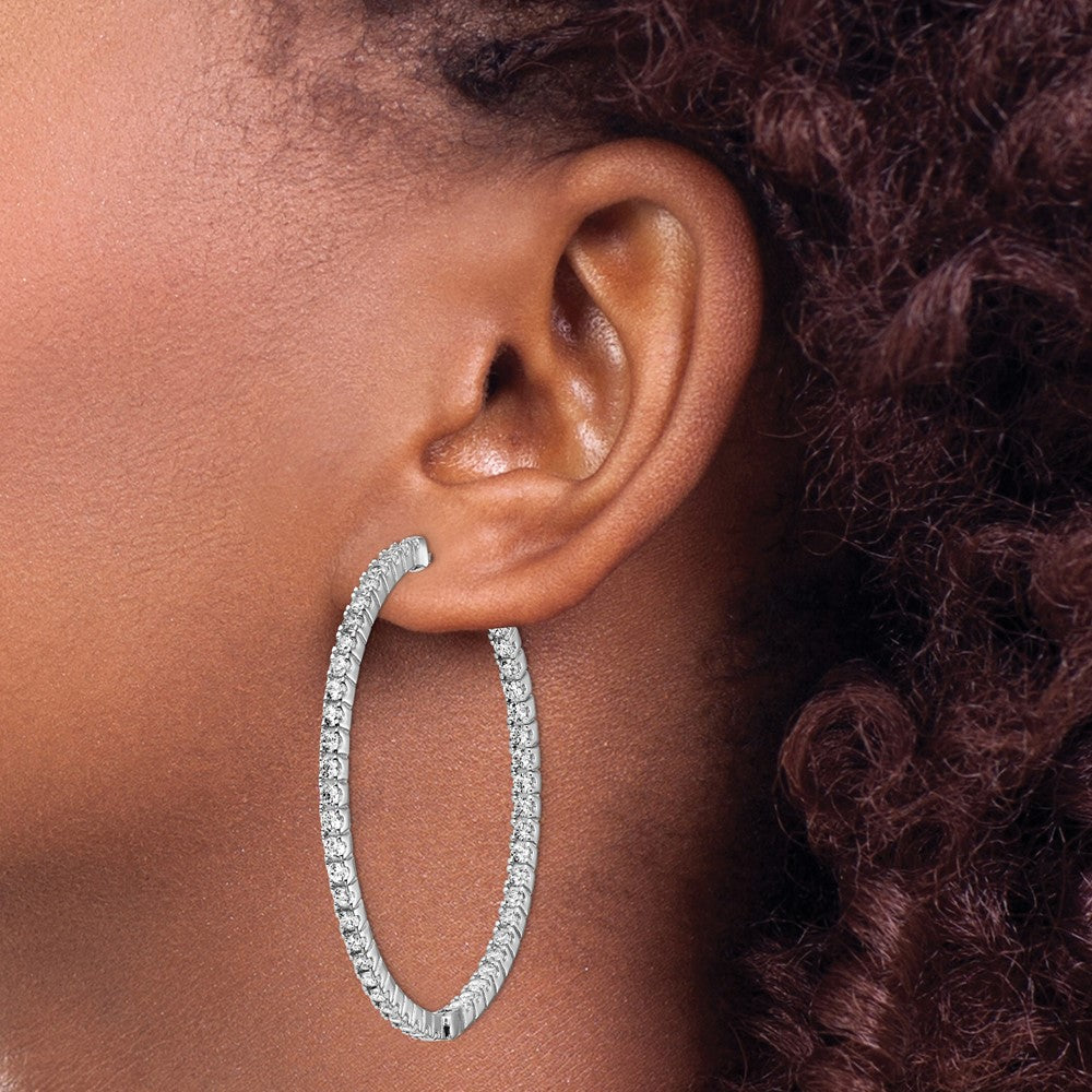 Sterling Silver Shimmer Rhodium-Plated 100 Stone 1.9mm Cz In And Out Round Hinged Hoop Earrings