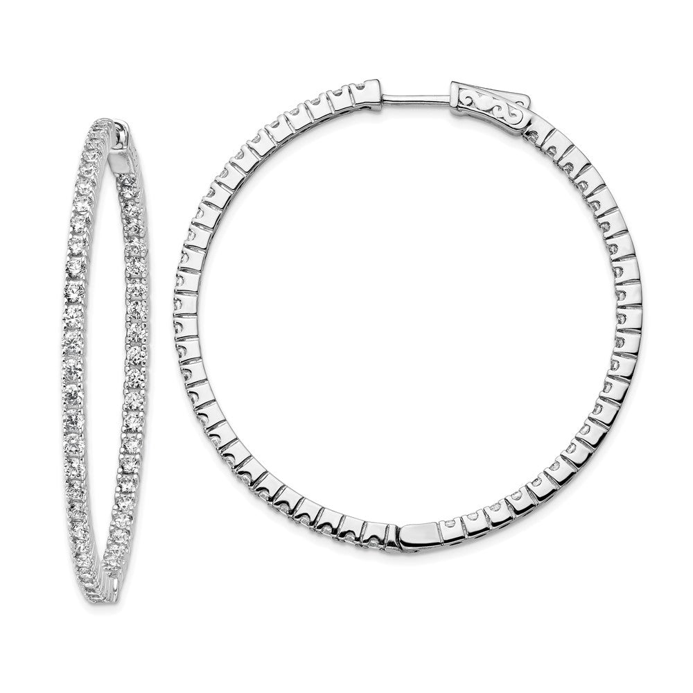Sterling Silver Shimmer Rhodium-Plated 100 Stone 1.9mm Cz In And Out Round Hinged Hoop Earrings