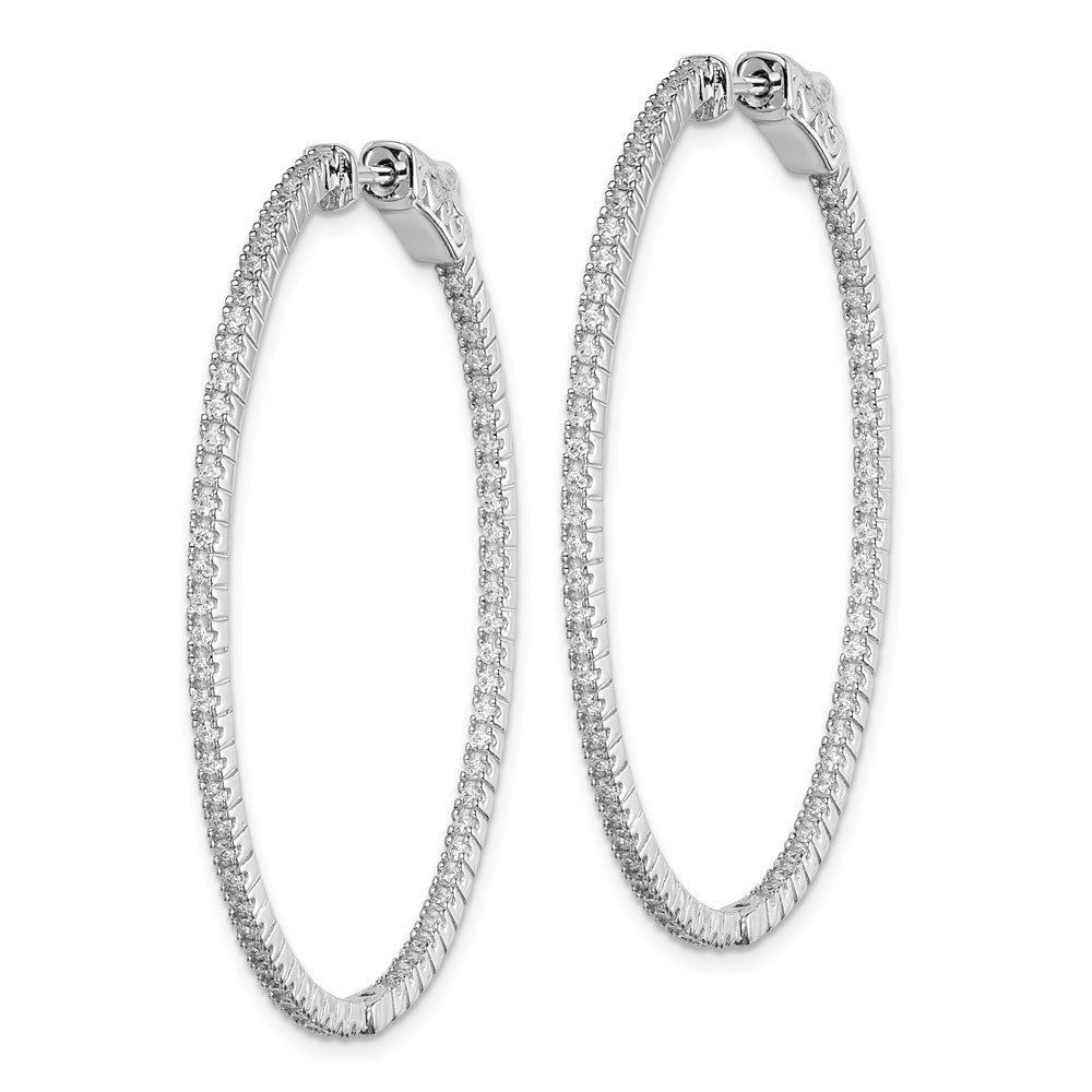 Sterling Silver Shimmer Rhodium-Plated 132 Stone 1.25mm Cz In And Out Oval Hinged Hoop Earrings