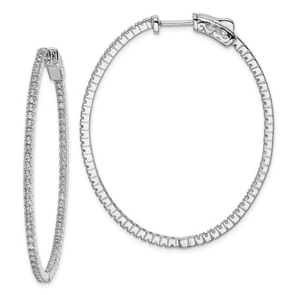 Sterling Silver Shimmer Rhodium-Plated 132 Stone 1.25mm Cz In And Out Oval Hinged Hoop Earrings