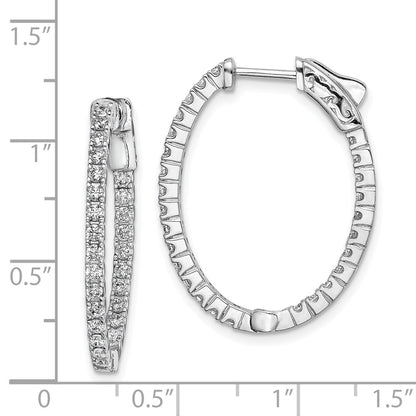 Sterling Silver Shimmer Rhodium-Plated 54 Stone 1.7mm Cz In And Out Oval Hinged Hoop Earrings