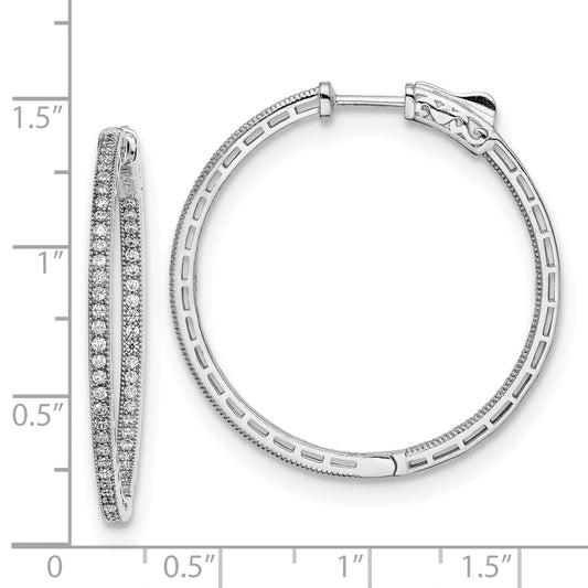 Sterling Silver Shimmer Rhodium-Plated 118 Stone 1.2mm Cz In And Out Round Hinged Hoop Earrings