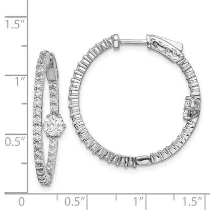 Sterling Silver Shimmer Rhodium-Plated 64 Stone Cz Fancy In And Out Round Hinged Hoop Earrings