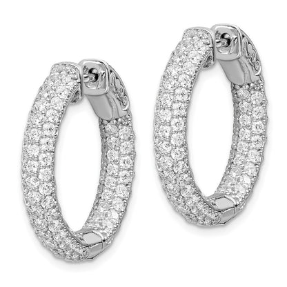 Sterling Silver Shimmer Rhodium-Plated 148 Stone Pav 1.7mm Cz In And Out Round Hinged Hoop Earrings