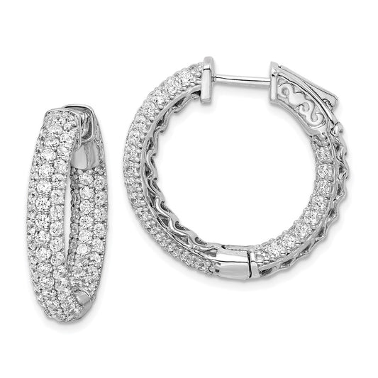 Sterling Silver Shimmer Rhodium-Plated 148 Stone Pav 1.7mm Cz In And Out Round Hinged Hoop Earrings