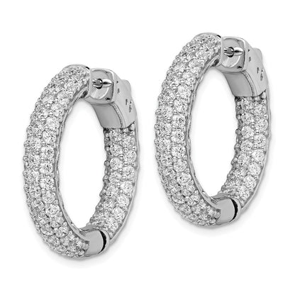 Sterling Silver Shimmer Rhodium-Plated 136 Stone Pav 2.0mm Cz In And Out Round Hinged Hoop Earrings
