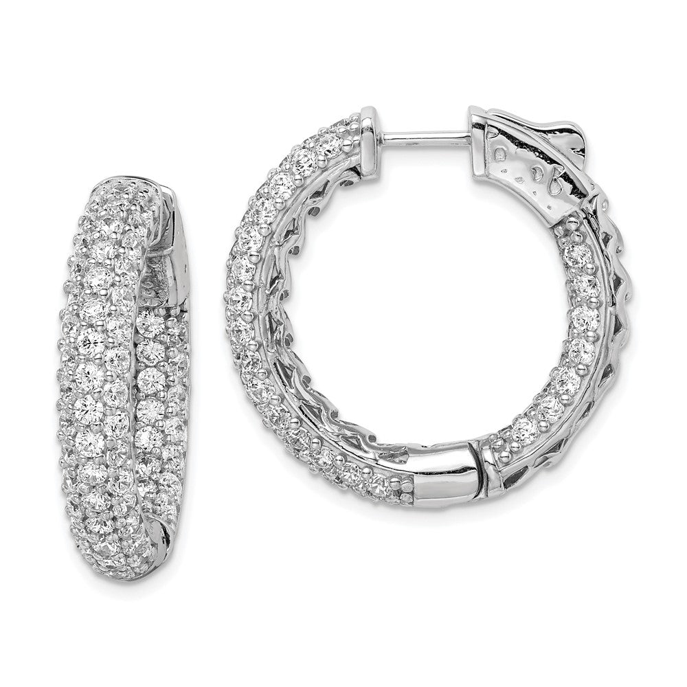 Sterling Silver Shimmer Rhodium-Plated 136 Stone Pav 2.0mm Cz In And Out Round Hinged Hoop Earrings
