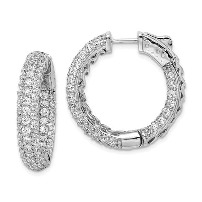 Sterling Silver Shimmer Rhodium-Plated 136 Stone Pav 2.0mm Cz In And Out Round Hinged Hoop Earrings