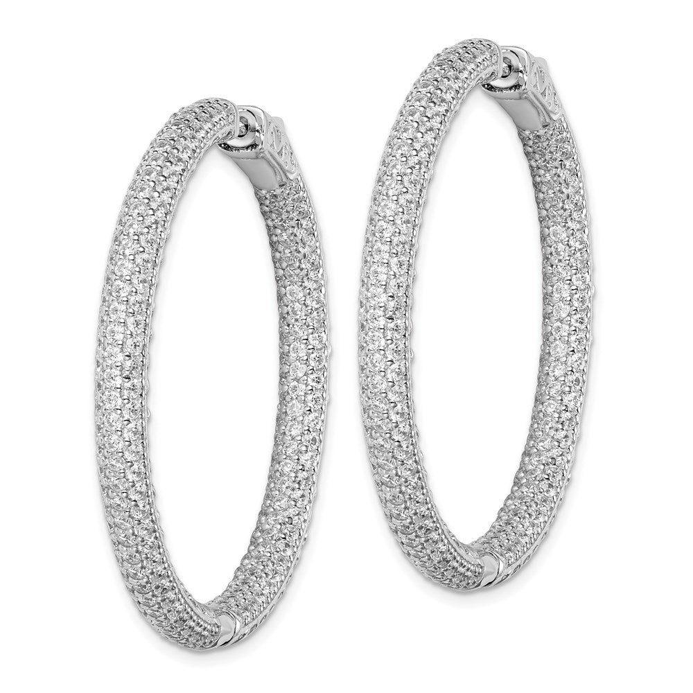 Sterling Silver Shimmer Rhodium-Plated 380 Stone Pav 1.5mm Cz In And Out Round Hinged Hoop Earrings