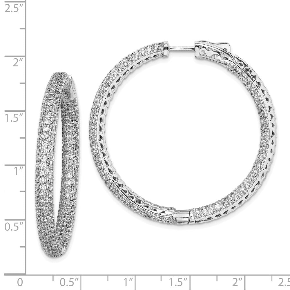 Sterling Silver Shimmer Rhodium-Plated 380 Stone Pav 1.5mm Cz In And Out Round Hinged Hoop Earrings