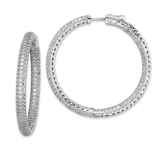 Sterling Silver Shimmer Rhodium-Plated 380 Stone Pav 1.5mm Cz In And Out Round Hinged Hoop Earrings