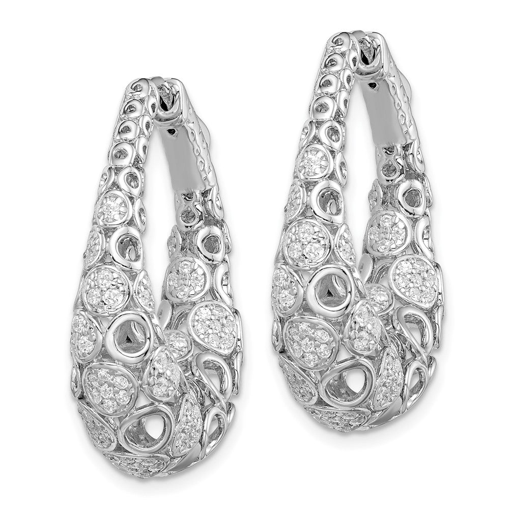 Sterling Silver Shimmer Rhodium-Plated 162 Stone Accent Pav 1.1mm-1.5mm Cz Oval Hinged Hoop Earrings
