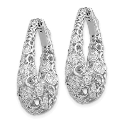 Sterling Silver Shimmer Rhodium-Plated 162 Stone Accent Pav 1.1mm-1.5mm Cz Oval Hinged Hoop Earrings