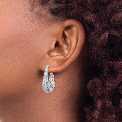 Sterling Silver Shimmer Rhodium-Plated 162 Stone Accent Pav 1.1mm-1.5mm Cz Oval Hinged Hoop Earrings