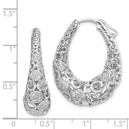 Sterling Silver Shimmer Rhodium-Plated 162 Stone Accent Pav 1.1mm-1.5mm Cz Oval Hinged Hoop Earrings