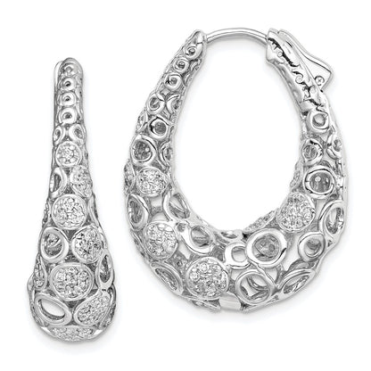 Sterling Silver Shimmer Rhodium-Plated 162 Stone Accent Pav 1.1mm-1.5mm Cz Oval Hinged Hoop Earrings