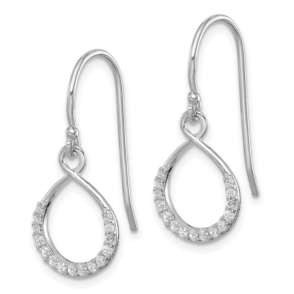 Sterling Silver Rhodium-Plated With Cz Infinity Shepherd Hook Earrings