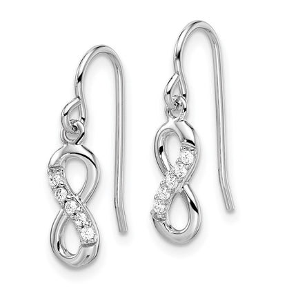 Sterling Silver Rhodium-Plated With Cz Infinity Shepherd Hook Earrings