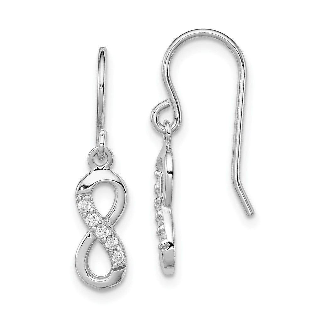 Sterling Silver Rhodium-Plated With Cz Infinity Shepherd Hook Earrings