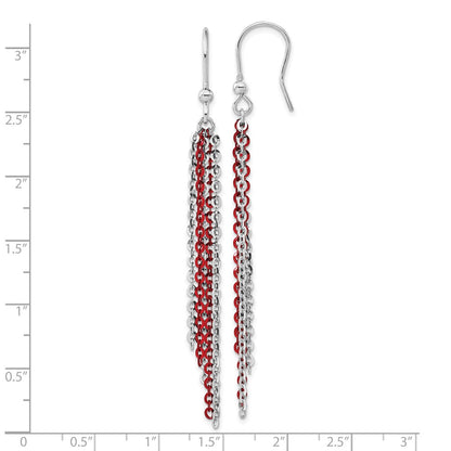 Sterling Silver Rhodium & Red Flash-Plated Chain Dangle Earrings
