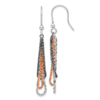 Sterling Silver Black Ruthenium & Rose-Tone Chain Dangle Earrings