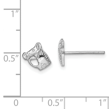 Sterling Silver Rhodium-Plated Polished & Textured Horse Head Children'S Post Earrings