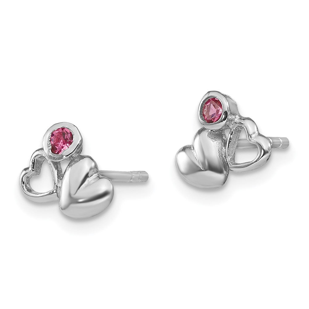 Sterling Silver Rhodium-Plated Polished Pink Preciosa Crystal Double Heart Children'S Post Earrings