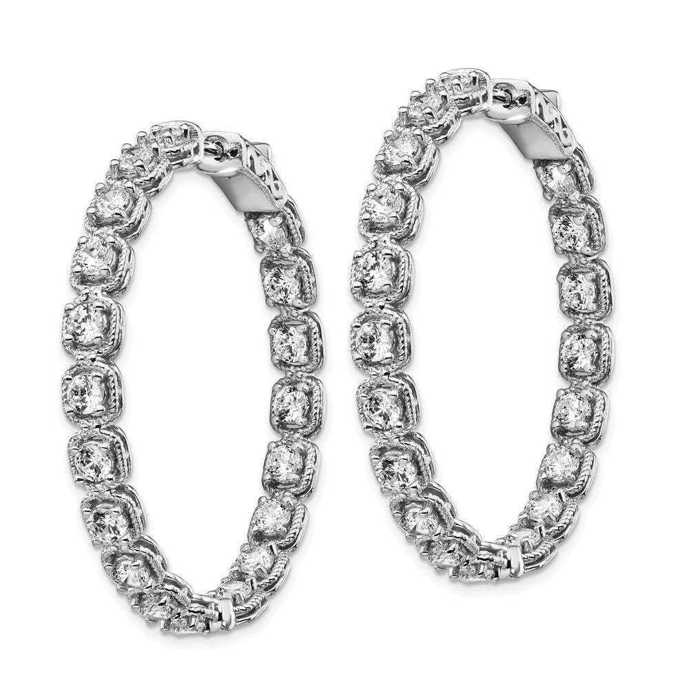 Sterling Silver Shimmer Rhodium-Plated 38 Stone 3mm Cz In And Out Round Hinged Hoop Earrings